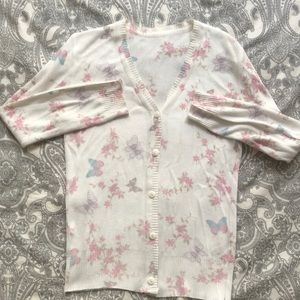 Argentinian delicate button down cardigan design with Butterflies and flowers S